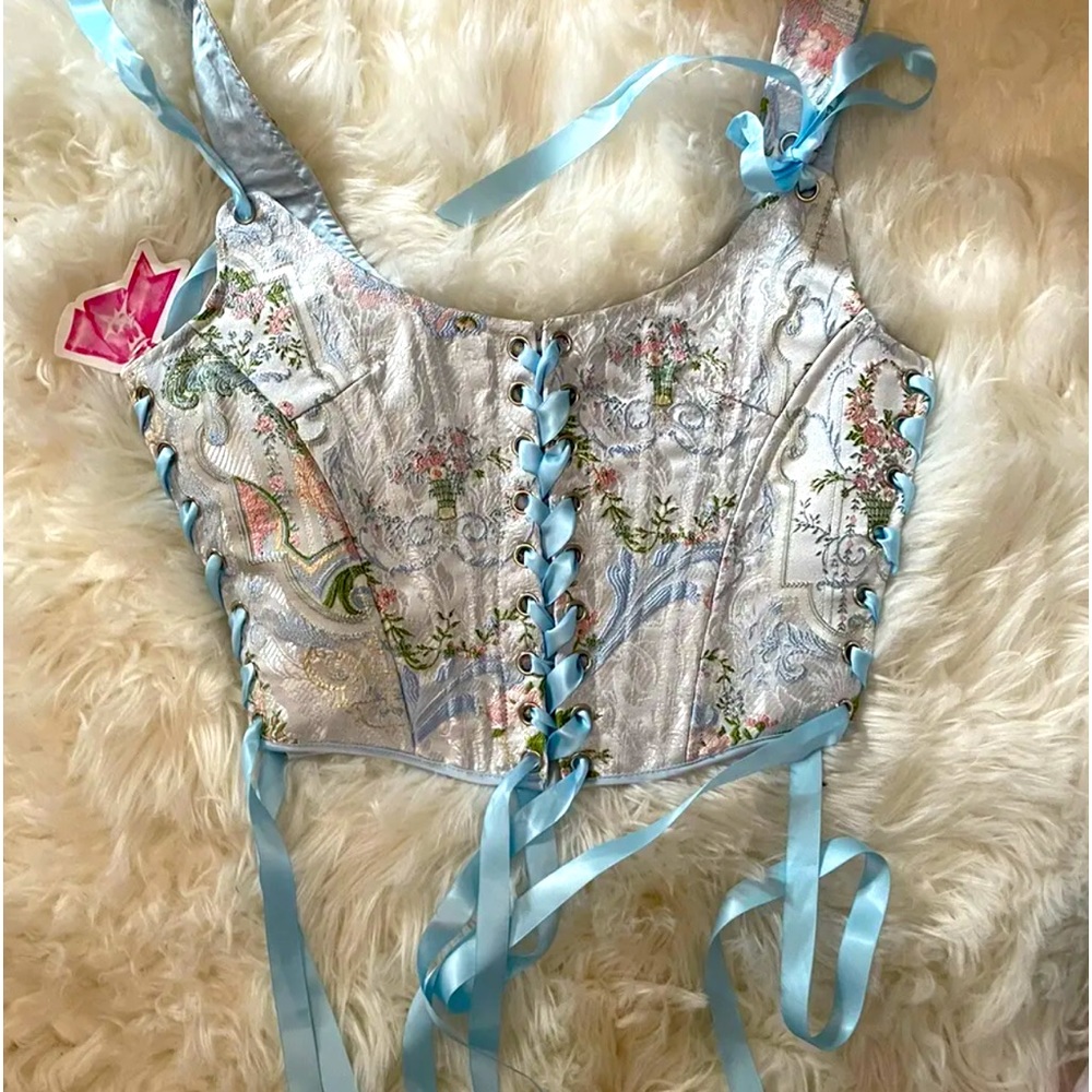 Y2K embroidered baby blue rose corset!